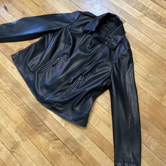 Lane Bryant Womens Jacket Size L? Black Polyester Faux Leather Bomber - Picture 7 of 16